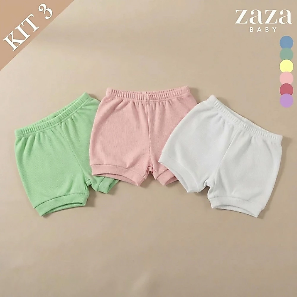 Kit 3 Shorts Bebê Canelado Algodão Tapa Fralda Verão Menino Menina Recém Nascido Confortável Macio
