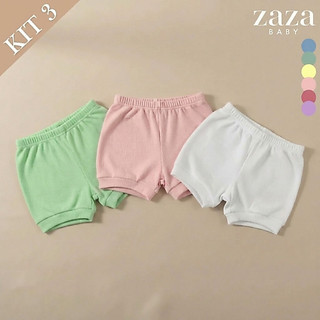 Kit 3 Shorts Bebê Canelado Algodão Tapa Fralda Verão Menino Menina Recém Nascido Confortável Macio