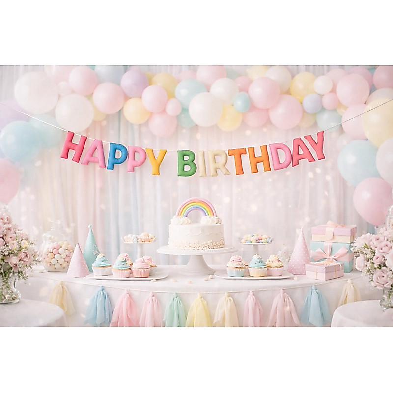 Varal Decorativo Happy Birthday/Feliz Aniversário colorido em feltro