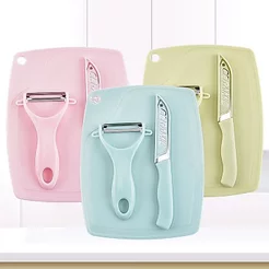 Kit3 Tábua de Corte, Faca e Descascador Conjunto Faca para Legumes e Frutas Cozinha Jogo da Faca