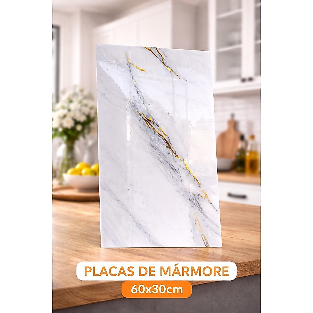Kit 10 Placas Adesivas Mármore 3D Autocolante Impermeável Decoração Parede Fácil Aplicação