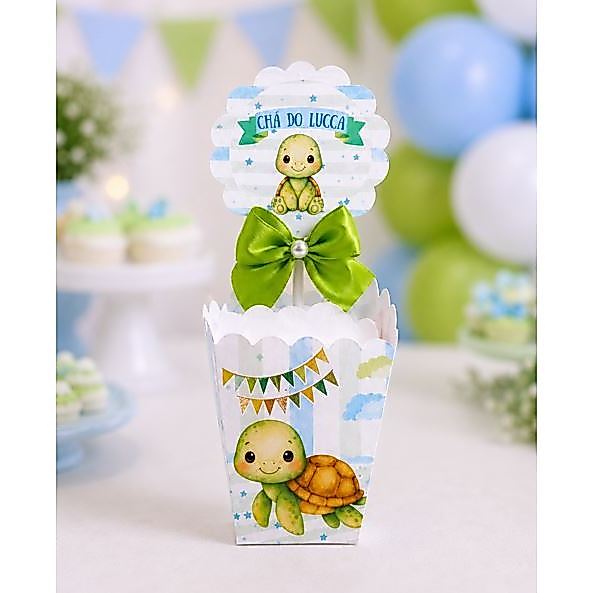 Kit Centro de mesa Cachepot Personalizado Tartaruga Cut Festa-Lembrancinhas-Aniversario-Cha de bebe