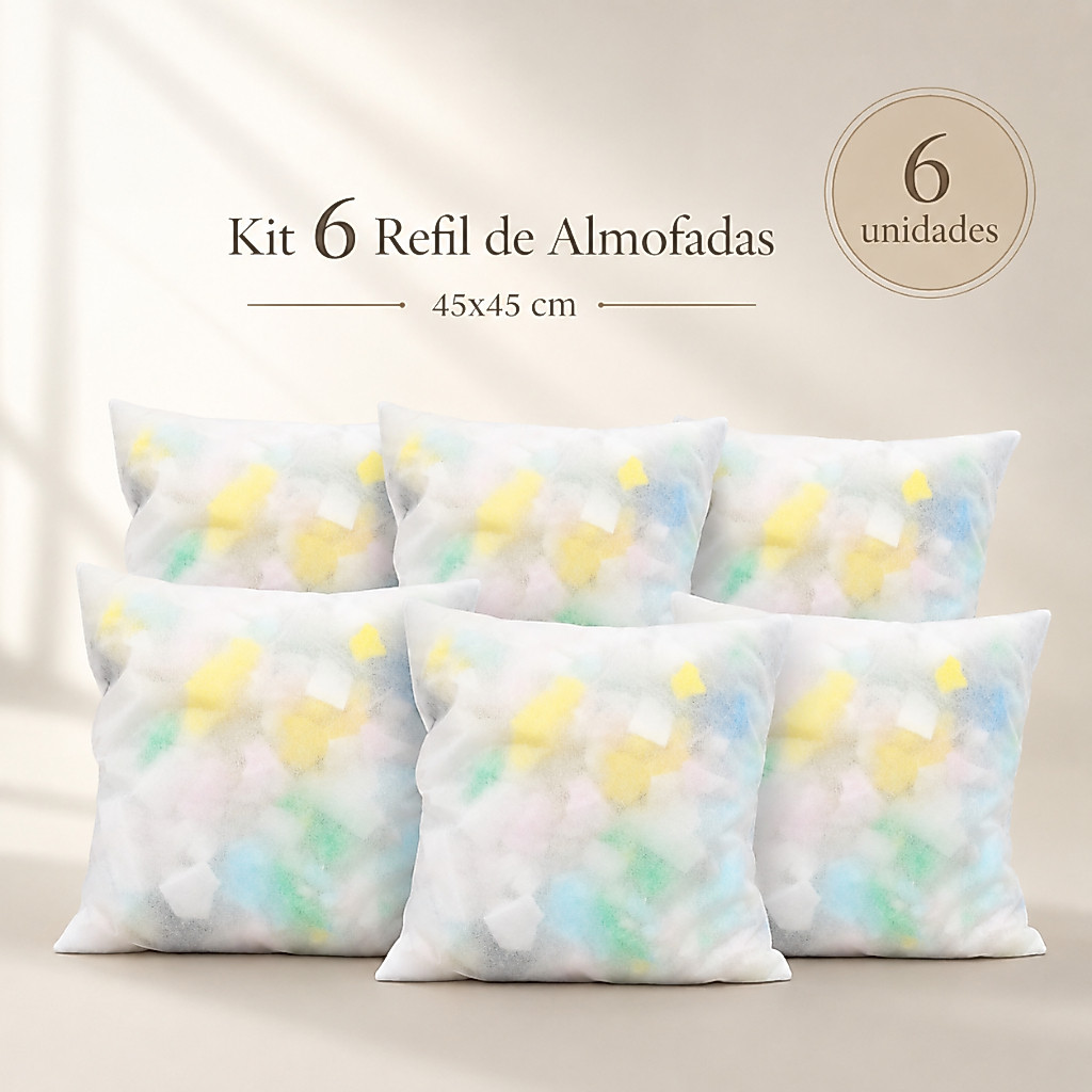 Kit 6 Almofadas Sofá Enchimento de Espuma Refil Almofada Espuma 45x45cm - ENVIO FULL