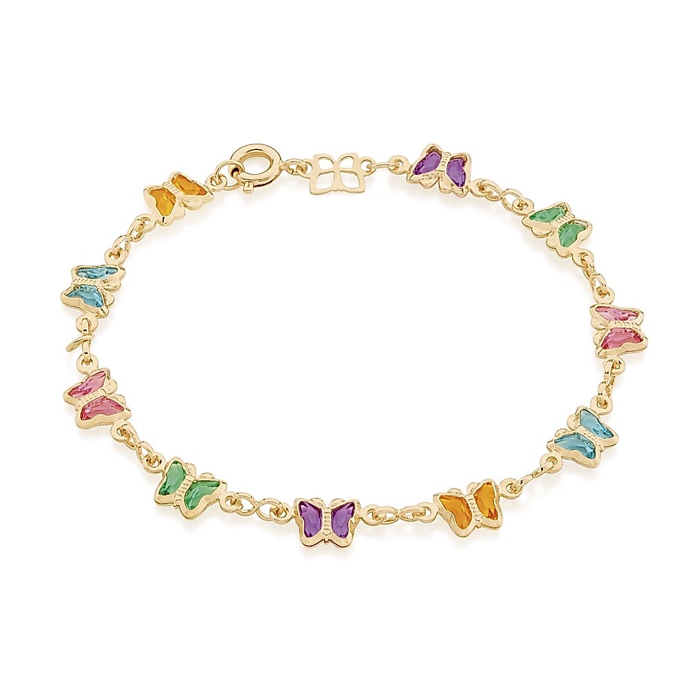 Pulseira de Borboleta Colorida Folheado Banhado a ouro 18k