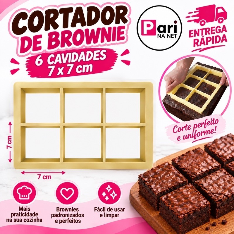 Cortador De Brownie Bolos Quadrado 6 Cortes 7x7 cm Corte Fácil