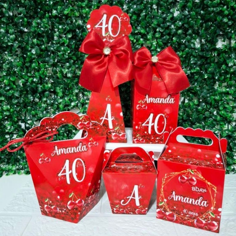 Kit Caixinhas Cereja/Cerejinha, Lembrancinha Personalizada Festa de Aniversário(FAZEMOS TDS TEMAS)