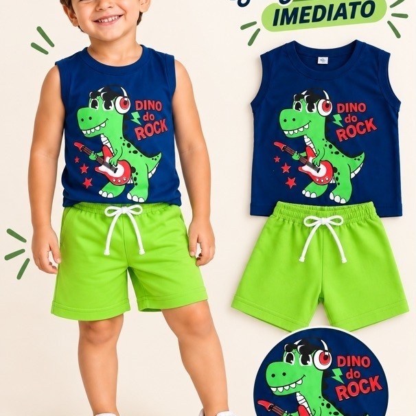 Conjunto Infantil Menino Regata + Short Estampado Verão Roupa Infantil envio imediato
