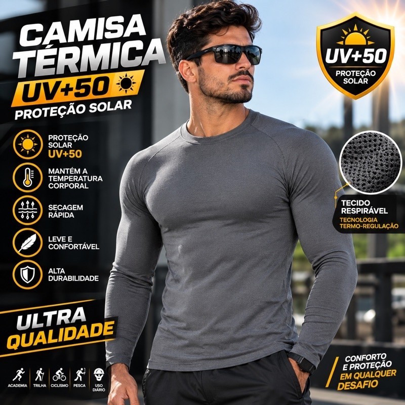 Blusa termica Proteção UV Básica Dry Fit Anti Suor Anti Odor Corrida Bike