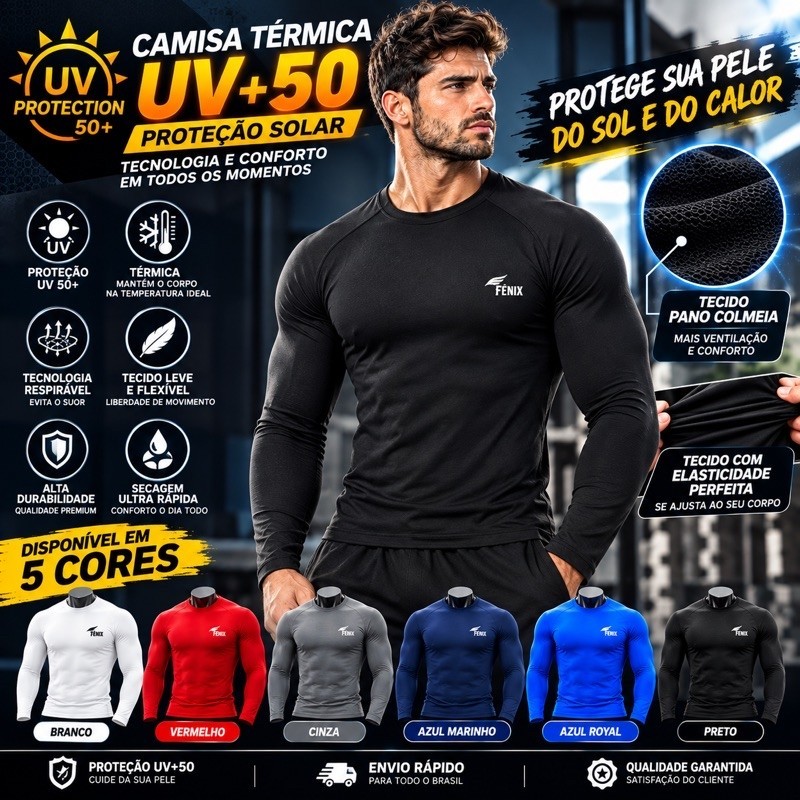 Térmica Masculina Proteção solar uv+50 Segunda Pele Fenix