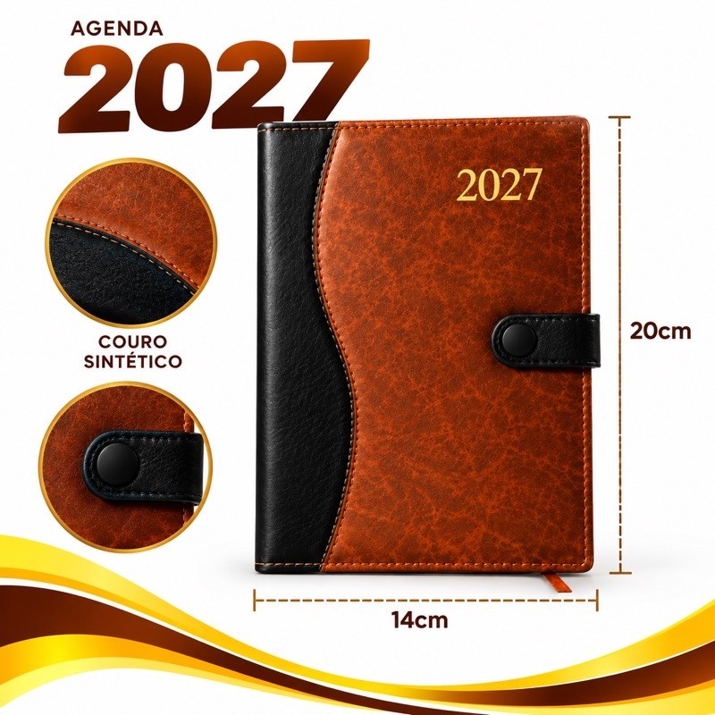 Agenda 2027– Capa Dura Couro Sintética Luxo | Cores e modelos Sortidas. — imagem 2 de 2