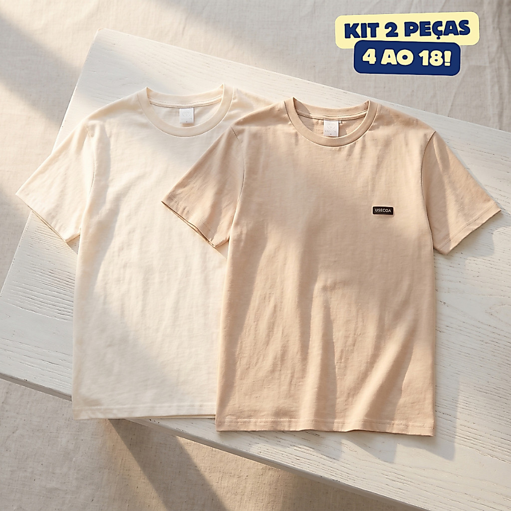 Kit 2 Camisetas Infantil 100% Algodão Menino Juvenil Manga Curta Verão Adolescente Masculino
