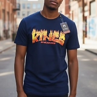 camiseta masculina azul marinho kings estampada