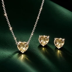 Conjunto de Coração Amarelo em Prata 925