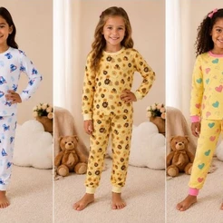 Pijama Infantil Longo Manga Longa Frio Inverno Algodão Menina