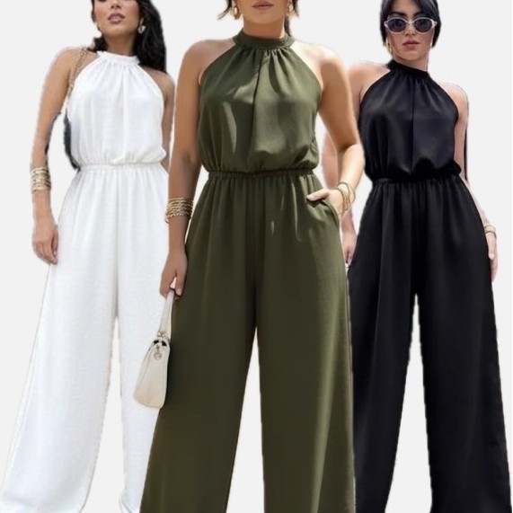 Macacão Feminino Longo Gola Alta Elegante Festa Casual Chic