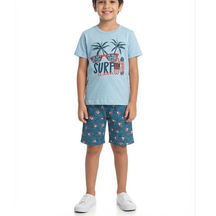 Conjunto Juvenil Infantil  Menino Tamanho 10 ao 14 Praia Masculino Verão