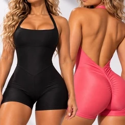 Macaquinho Verão Fitness Curto Feminino Suplex Zero Transparência Costas Nuas Bojo Lipo