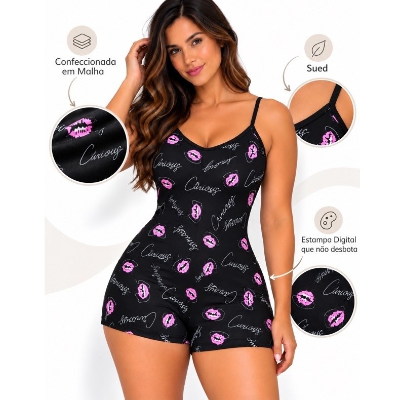 Macaquinho de dormir feminino estampado confortável.