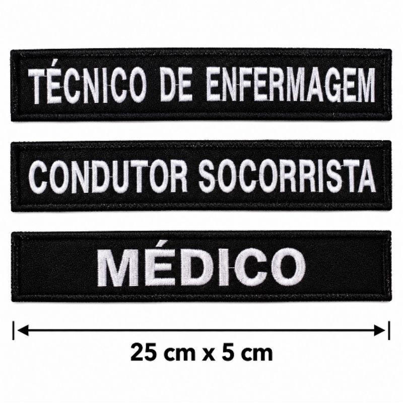 Patch Emborrachado Retangular Técnico de Enfermagem Conductor Socorrista Médico 25cm x 5cm