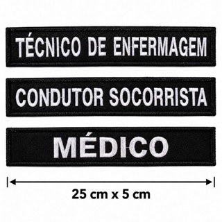 Patch Emborrachado Retangular Técnico de Enfermagem Conductor Socorrista Médico 25cm x 5cm