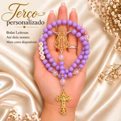 Terço Personalizado Bolas Leitosas Nossa Senhora Aparecida Lembrança Batizado Crisma Eucaristia Católico
