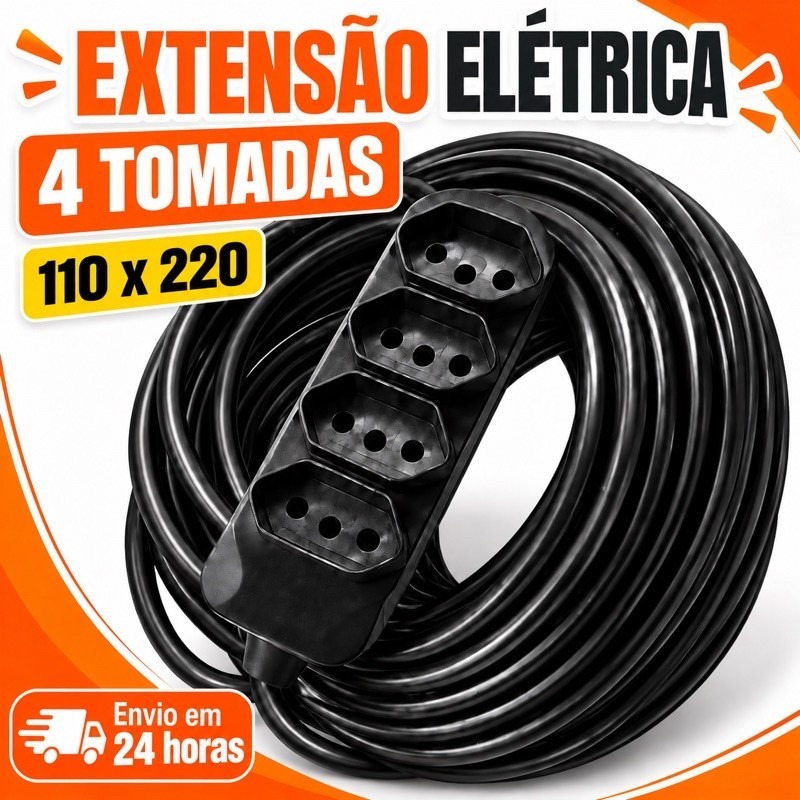 Extensão Elétrica Profissional 2x2,0mm Bivolt 30 metros Cabo PP 4 Tomada 20A ```