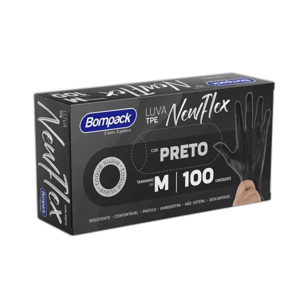 Luva Vinilflex Bompack Preta 100 unidades M