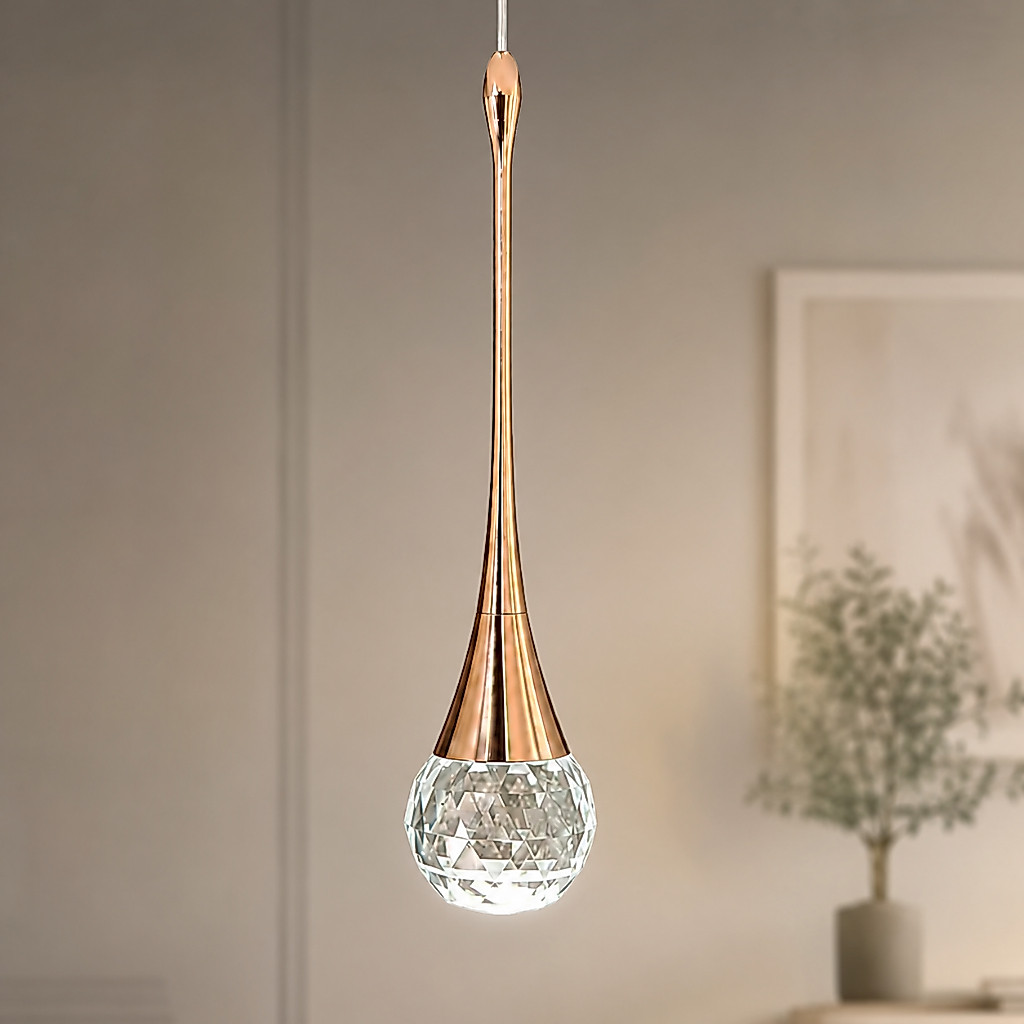 Pendente Gota Cristal LED Bola de Vidro Facetado 5W Bivolt 3 Temperaturas de Cor Luminaria para Quarto Cozinha Bancada