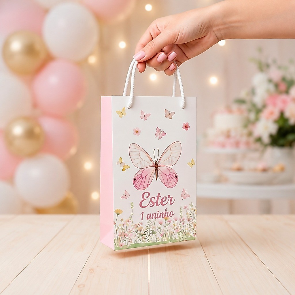 Sacolinha pequena Personalizada - JARDIM DAS BORBOLETAS - pegue e monte lembrancinha de festa infantl surpresa