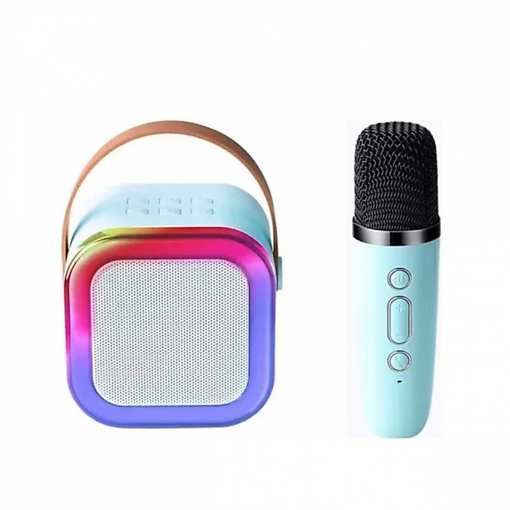 Caixa de Som Bluetooth Karaokê Portátil com Microfone Sem Fio LED RGB Recarregável K12