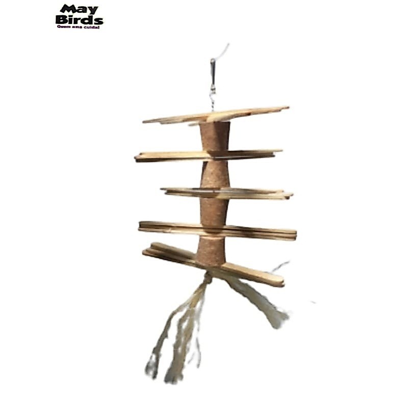 Brinquedo Penduricalho de Palitos e Cortiça para Calopsita e Outros Pássaros