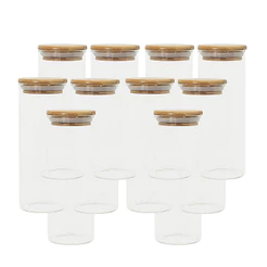Conjunto 10 Potes Vidro Herméticos C/ Tampa de Bambu - Oikos