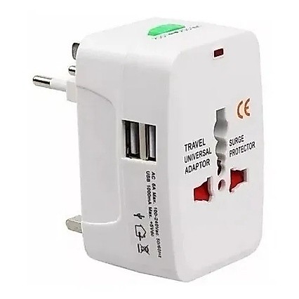 Adaptador De Tomada Universal Com 2 Usb Viagem C/ 150 Países