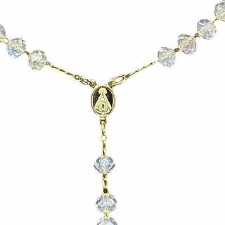 Terço Colar Cristal Transparente para rezar e Colar para pescoço Feminino Religioso 45cm Cristal Moda Religiosa Mulheres