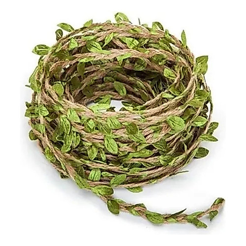 Fio Decorativo de Juta Cordão Sisal com Folha Artesanato 12m