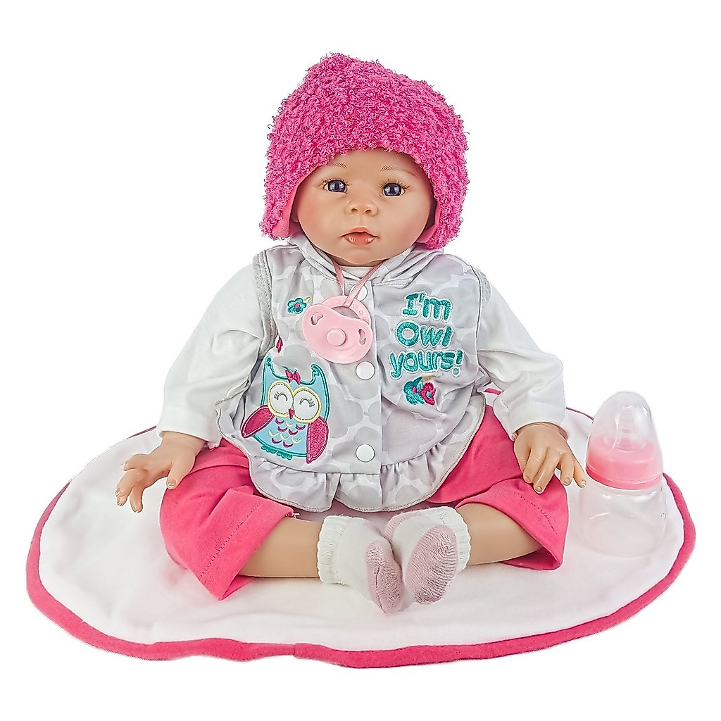Boneca Bebê Reborn Em Vinil Menina 46 cm 1,5 kg Com Chupeta Mantinha E Mamadeira - Fênix Brinquedos