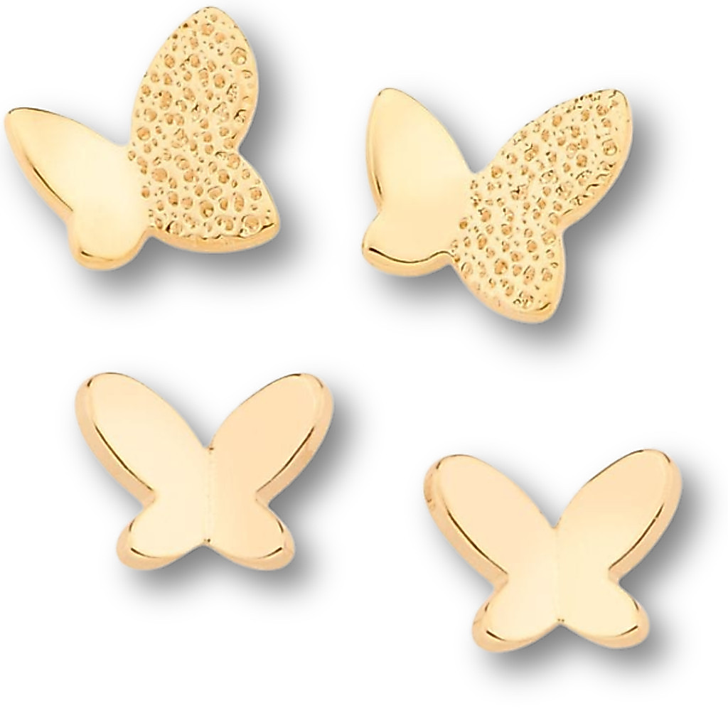 Kit Brincos Rommanel Borboletas Folheadas A Ouro Original 2 pares Antialergicos