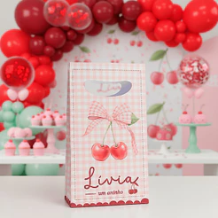 Sacolinhas Cerejinha Aquarela Personalizadas - Lembrancinha Festa Infantil - Sacolinha Surpresa
