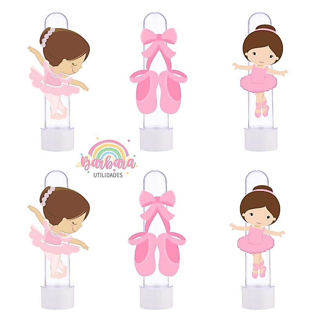 30 Tubetes + 30 Apliques 3D Personalizado Lembrancinha Festa Aniversário Bailarina