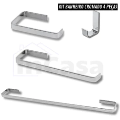 Kit para Banheiro Luxo Quadrado Cromado 4 Peças Inox Alumínio Conjunto de Banheiro Completo