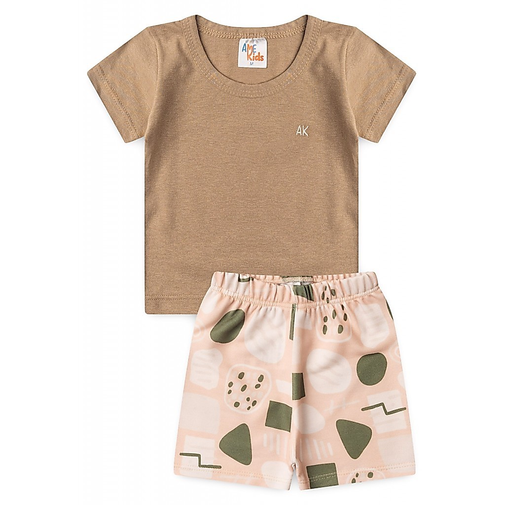 Conjunto Infantil Menino Blusa Meia Malha e Shorts Estampado