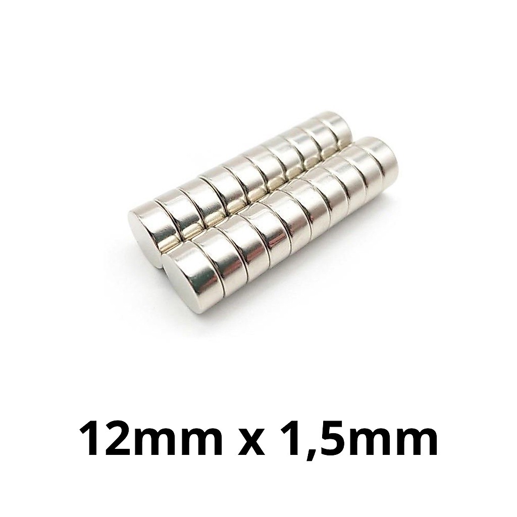 Kit 20 Peças Imã Neodímio Potente Disco Magnético N35 12x1,5 mm Pastilha Redondo Pequeno Super Forte