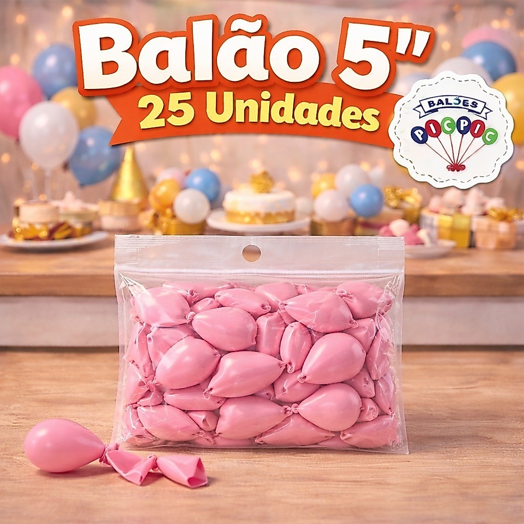 Balão Bexiga para Festa 5 polegadas 25 unidades Pic Pic Aniversário
