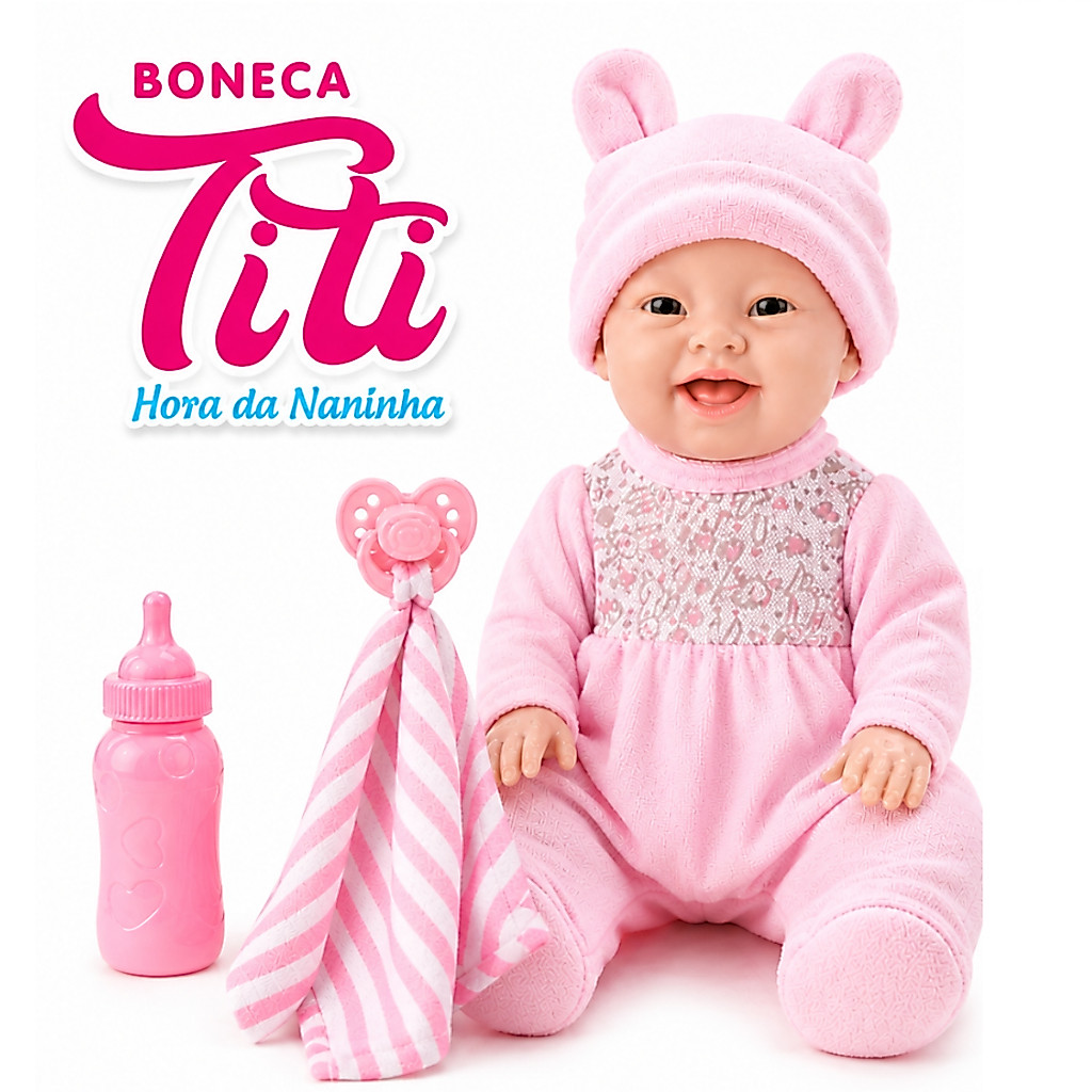Boneca Titi Com Mamadeira e Chupeta Hora Da Naninha infantil Realista - Bambola