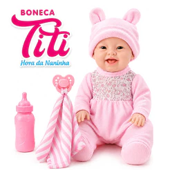 Boneca Titi Com Mamadeira e Chupeta Hora Da Naninha infantil Realista - Bambola
