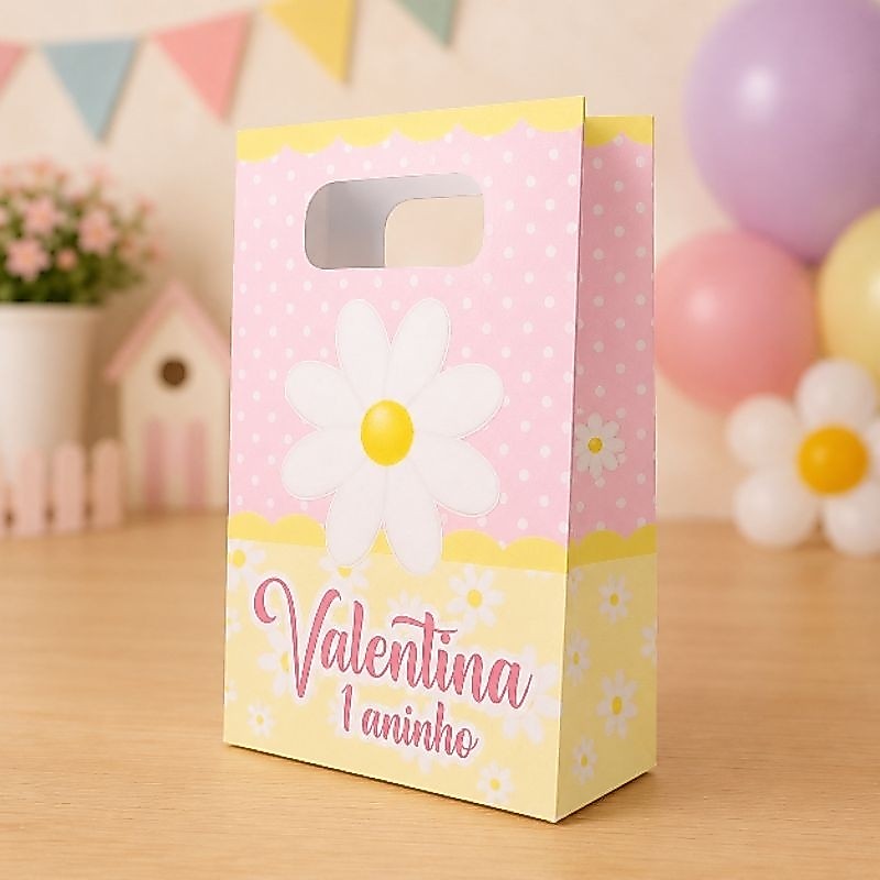 Sacolinha Personalizada Margarida  (PEGUE E MONTE) Sacolinha Surpresa Lembrancinhas para festa