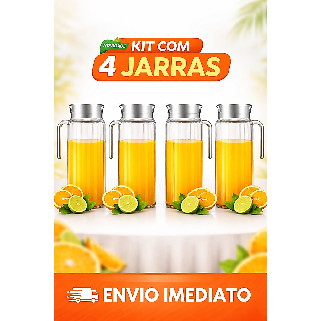 4 Jarra de Vidro 1 Litros ideal para água, suco e outras bebidas