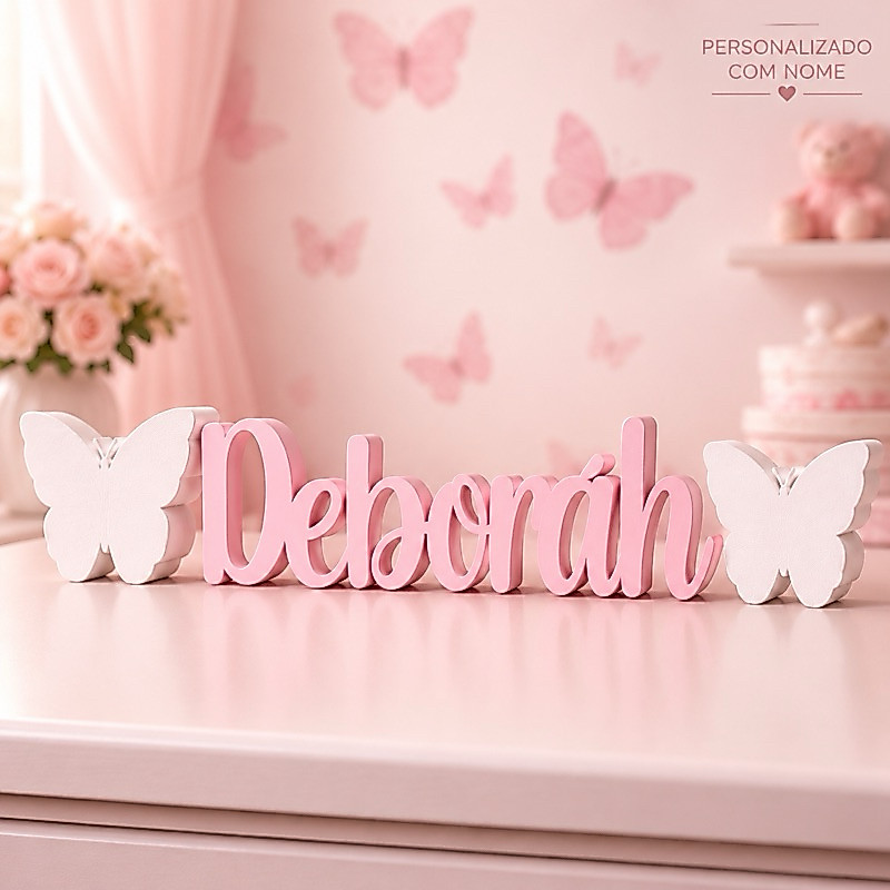 Letreiro Nome decorativo Personalizado com Borboletas 3D