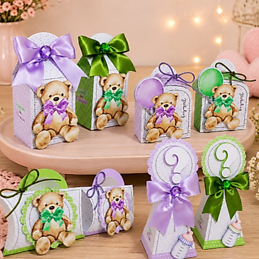 Kit Chá Revelação Ursinho Personalizado | Caixinhas Pegue e Monte | Lembrancinhas