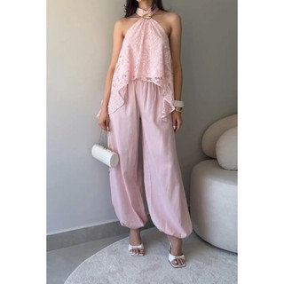 Conjunto Calça Aladim + Blusa Cropped em Renda Premium